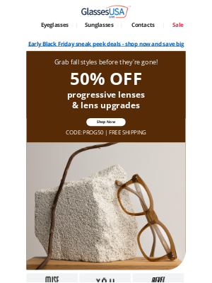 Glasses USA - 🍁 Fall deals won't last forever 👉 50% off progressive lenses inside