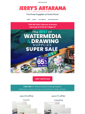 Jerry's Artarama - ENDS SOON! The Best Watermedia & Drawing Super Sale!