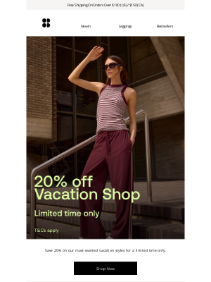 Sweaty Betty - 20% off Vacation Shop