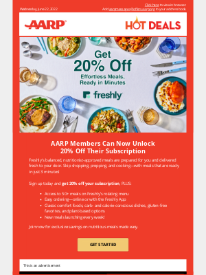 AARP - Hot Deal! Get 20% Off Your Freshly Subscription!