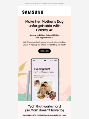 Samsung - 😉 Mailcharts, don’t leave Mom hanging — save up to $630 on her new Galaxy S25 Ultra today