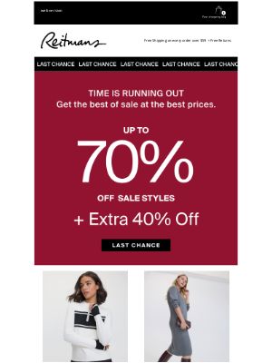 Reitmans (Canada) - Up to 70% off + EXTRA 40% ends TODAY!