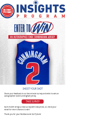 Detroit Pistons - Your shot at a Signed Cade Cunningham Jersey!