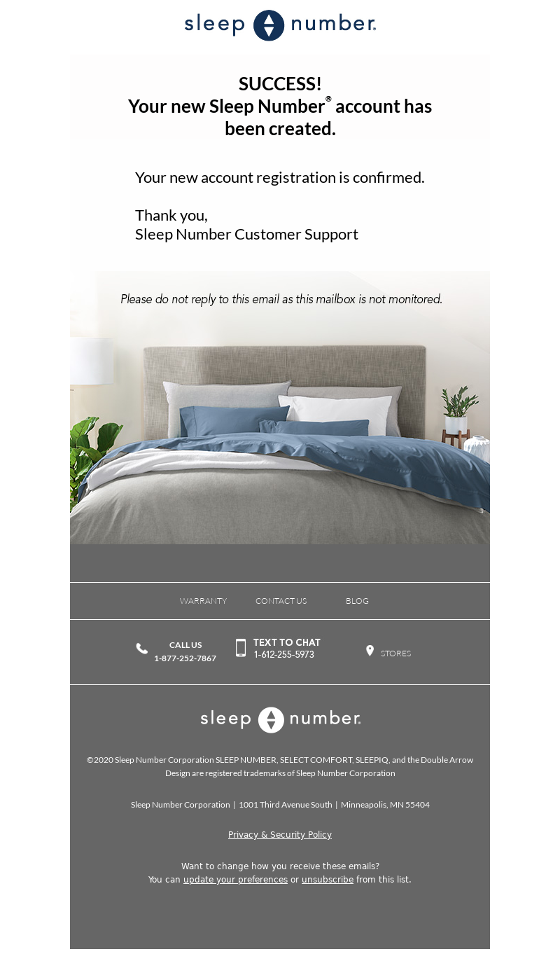 Account confirmation email that includes no CTA