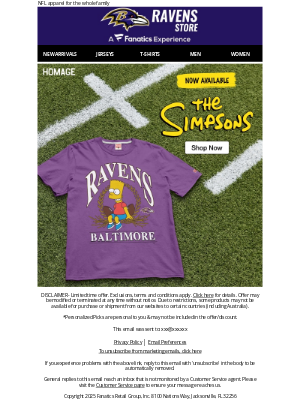 Baltimore Ravens - All New Homage NFL x Simpsons Collection >>