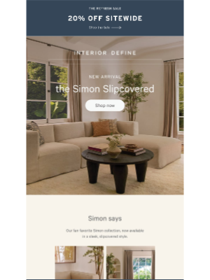 Interior Define - NEW ARRIVAL: Simon Slipcovered