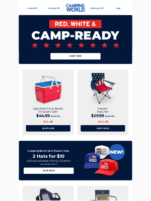Save up to 40% on camp chairs, coolers, & more