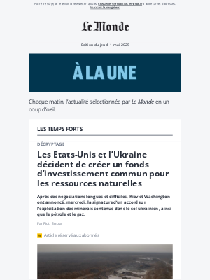 Le Monde - Les Etats-Unis et l’Ukraine décident de créer un fonds d’investissement commun pour les ressources naturelles