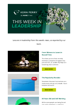 kornferry - Working at 80 | Networking Deluge | From Great to Greater