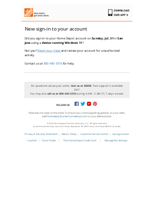 The Home Depot - Sign-in attempt from a new device