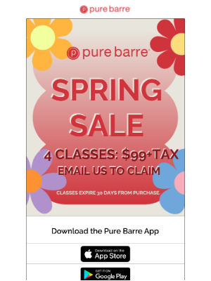 Pure Barre - 4 classes for $99, Spring Sale at the Barre!