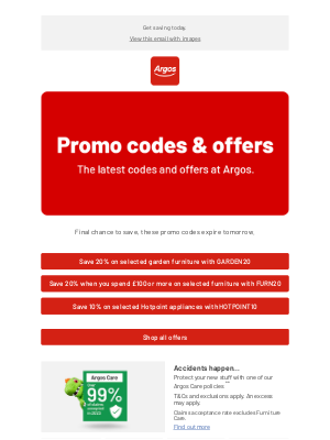 Argos (United Kingdom) - These offer codes expires tomorrow