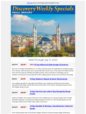 Gate 1 Travel - Weekly Specials | Discovery Small Groups