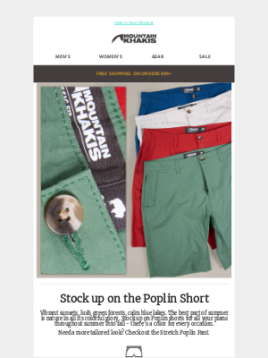 Mountain Khakis - Stock up on Poplin shorts for all your plans