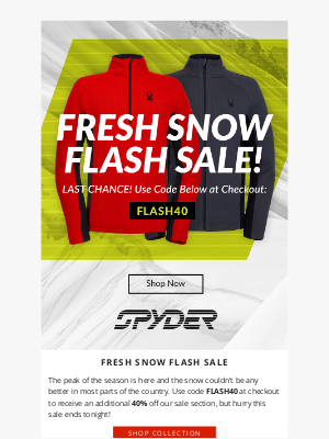 Spyder Active Sports - Ends Tonight - Save An Extra 40% OFF!