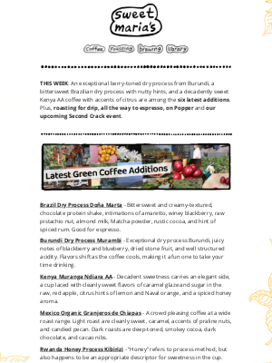 Sweet Maria’s Coffee - Berry Tones, Nutty Chocolate & Citrus Hints