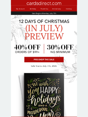 CardsDirect - 12 Days of Christmas (in July) STARTS Monday: Pre-Shop Now!