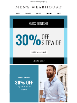 Men's Wearhouse - FINAL HOURS for 30% off sitewide