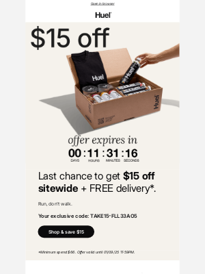 Huel - $15 off sitewide, last chance ⏳