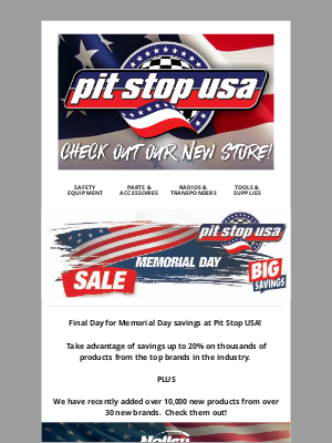 Pit Stop USA - Memorial Day Sale Ends Today!