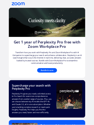 Zoom Video Communications - Upgrade to Zoom Workplace Pro and get 1 year of Perplexity Pro free