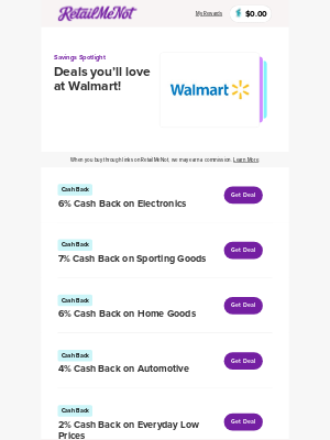 RetailMeNot - 🔆 Walmart: Up to 7% Cash Back!