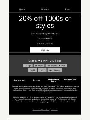 ASOS  - 20% off 1000s of styles