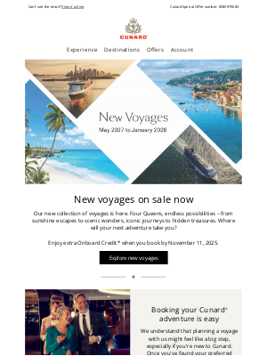 Cunard (United Kingdom) - New voyages on sale now