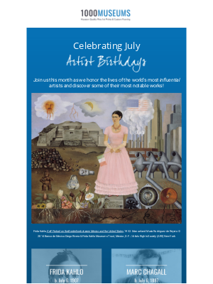 1000Museums - Happy Birthday Frida Kahlo, Chagall, Klimt, Hopper 🎉