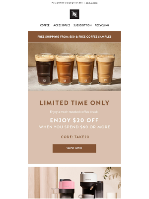 Nespresso (United Kingdom) - Treat yourself to $20 off!