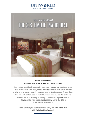 Uniworld Boutique River Cruise Collection - Be Among the First to Sail S.S. Emilie