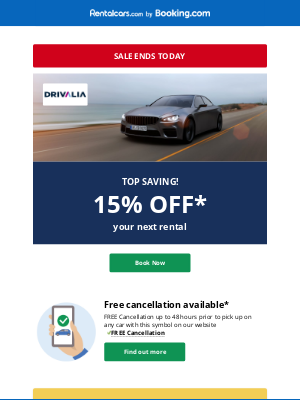 Rentalcars - Drivalia sale ends today!