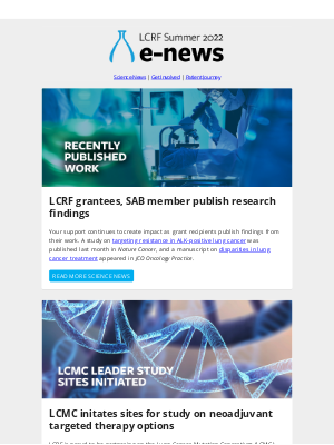 Lung Cancer Research Foundation - Summer enews: a sneak preview, new members, stories, and more