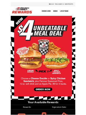 Checkers Drive-In Restaurants - 4 items for $4! The Unbeatable Meal Deal is here!
