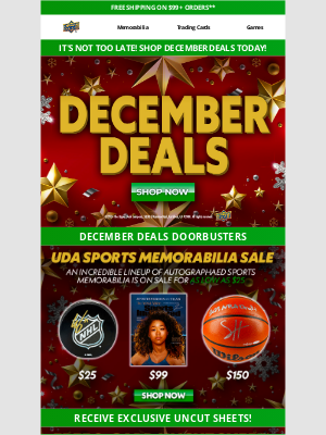 Upper Deck - Score the Hottest December Deals on Autographed Sports Memorabilia Today!