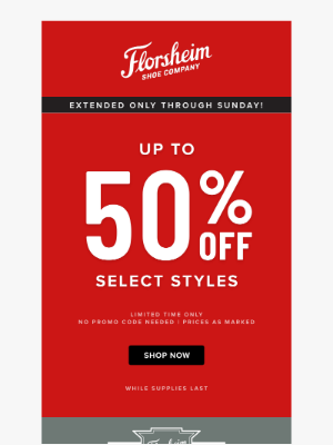 Florsheim Shoes - Extended through Sunday! Up to 50% Off