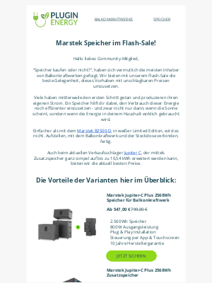 Pluginenergy (Germany) - Nur für kurze Zeit: Marstek Speicher im Sonderangebot