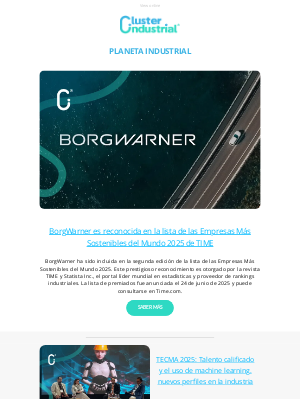 Cluster Industrial (Mexico) - 👉 BorgWarner es reconocida en la lista de las Empresas Más Sostenibles del Mundo 2025 de TIME