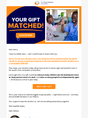 The Fred Hollows Foundation - Just announced: Your donation will be DOUBLED