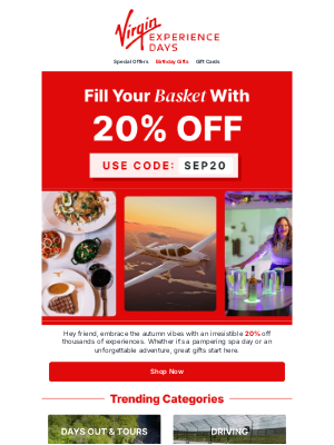 Virgin Experience Days (United Kingdom) - Open To Unlock Your 20% Off 🔓
