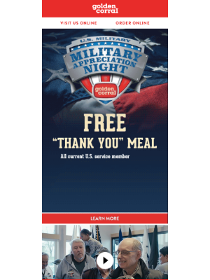 Golden Corral - Join us for Military Appreciation Night This Monday