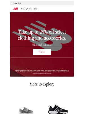 New Balance - Select clothing and accessories – now up to 25% off.
