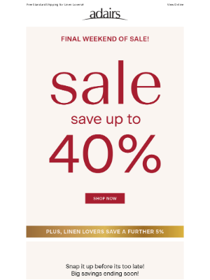 Adairs (Australia) - Andrea, FINAL WEEKEND to Save up to 40% 🛍️