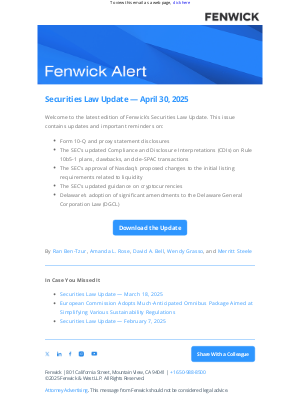 Fenwick & West - [Fenwick Alert] Securities Law Update — April 30, 2025