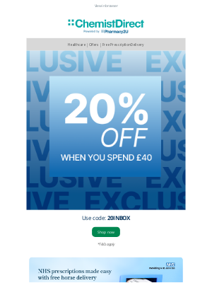 Chemist Direct (United Kingdom) - 💚 Just for You: 20% Off When You Spend £40