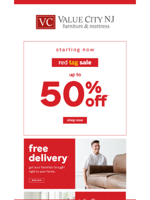 Value City Furniture - Discover Red Tag Savings Up to 50%