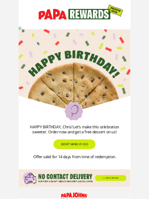 Papa John's - Have a happier birthday with a free treat