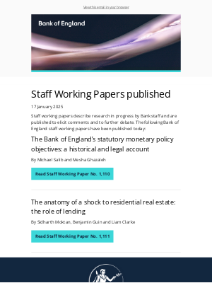 Bank of England - Staff Working Papers published