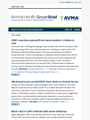 American Veterinary Medical Association (AVMA) - H5N1 may have spread from dairy workers' clothes to cats