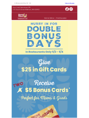 99 Restaurants - Don't Miss DOUBLE Bonus Cards This Weekend!